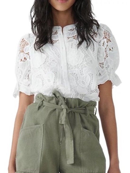ba&sh Tops - BA&SH Irkin Guipure Lace White Short Sleeve Button Down Blouse Small $230